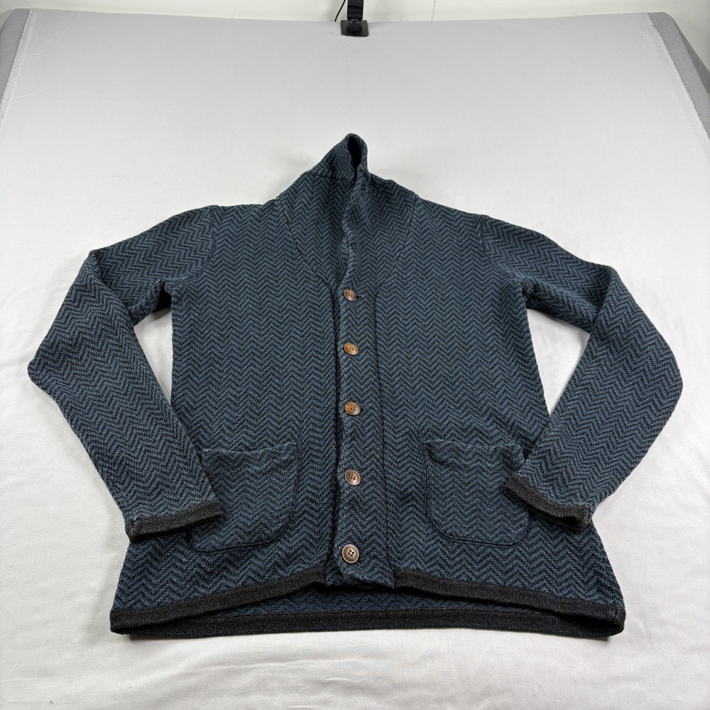 Alex Mill Sweater Mens Small Blue Herringbone Cardigan Stretch Shawl‎ Collar